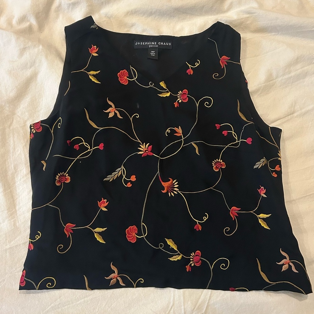 Vintage black and red floral tank top